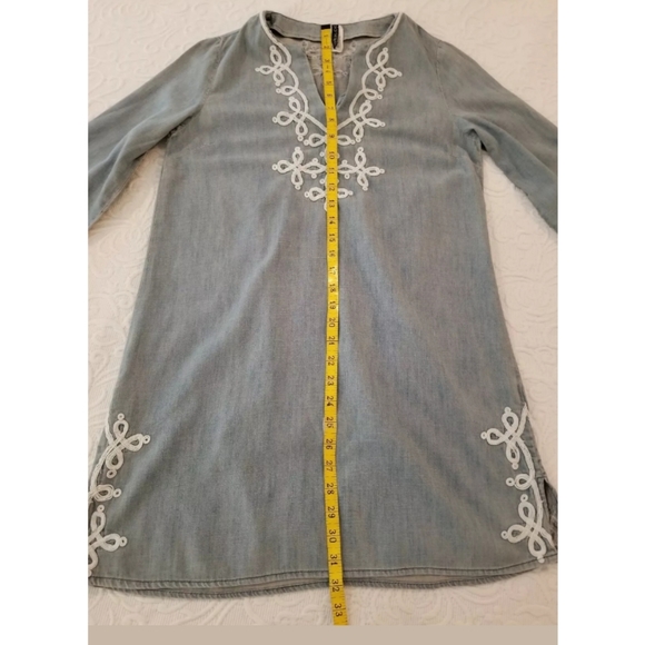 Chambray denim tunic dress embroidered boho Small - Picture 3 of 8
